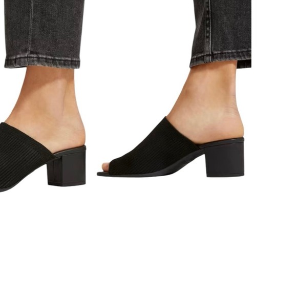 EVERLANE Knit Block Heel Mules‎ Open Toe Slip-On Sandals Black Size 7.5 - Picture 2 of 7